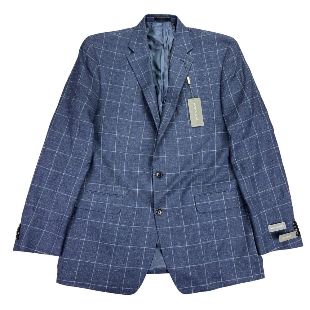 Michael Kors Mens Kalina Wool Silk Linen Classic Fit Sport Coat Denim Blue 44L